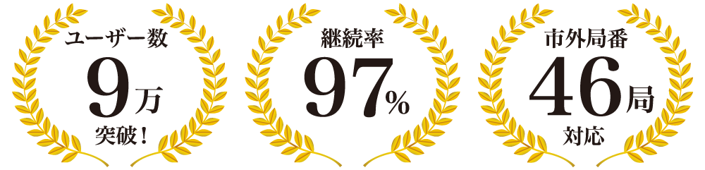 ユーザー数9万突破！継続率97％市外局番46局対応